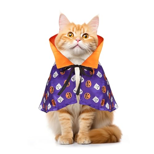 LESYPET Cat Halloween Costume - Pumpkin Cloak, Wizard Bandana for Dog & Cat Cosplay