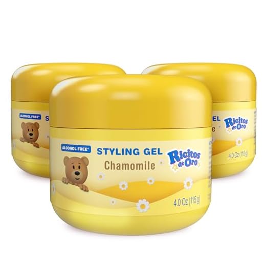 Ricitos de Oro Chamomile Hair Gel, Alcohol-Free, Hairstyling Product for Daily Use, Gentle Gel with Chamomile Extract for Children, Non-Greasy, 3-Pack of 4.05 Oz, 3 Jars