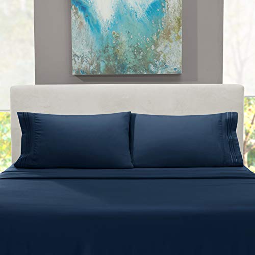 Clara Clark Full Sheets Set, Deep Pocket Bed Sheets For Full Size Bed - 4 Piece Full Size Sheets, Extra Soft Bedding Sheets & Pillowcases, Navy Blue Sheets Full #TOP5