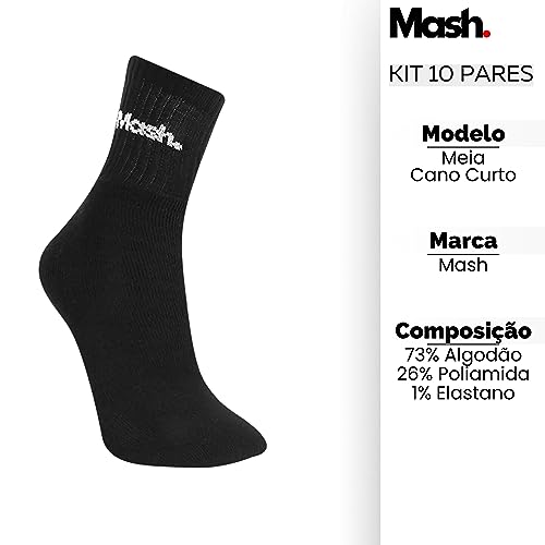 Kit 10 Pares Meias Cano Curto Mash | 10 Preto | 39-43 |