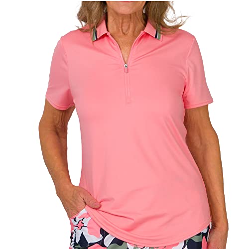 Jofit Apparel Women's Athletic Clothing Polo With Rib Collar For Golf & Tennis, Size Medium, Flamingo Pink #TOP11