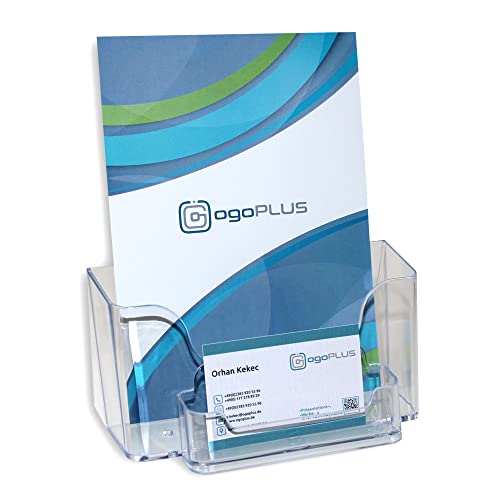 ogoPLUS DIN A5 Prospekthalter mit Visitenkartenständer, Prospektständer,...