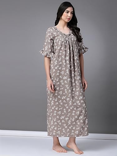 Image of OOMPH! Cotton Blend Nighty for Women's | Night Gown | Nighty | Nightdress | Maxi Dress | Sleepwear | Gown for Women | Nighties | Sleepwear