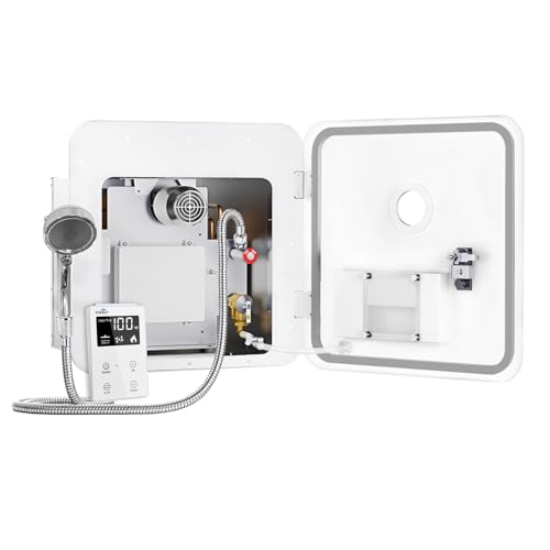 Image of 65,000 BTU 18x18 RV Tankless Water Heater Propane, 3.9GPM Tankless RV Water Heater with Outdoor Water Outlet, DC 12V Anti-Freezing Protection RV Camper Instant Hot Water Heater