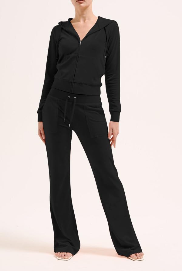 yidengymx Two Piece Velvet Hooded Outfits for Women, Womens 2 Piece Velour Tracksuit Zip Up Sweatsuit with Cargo Pockets - Image 4