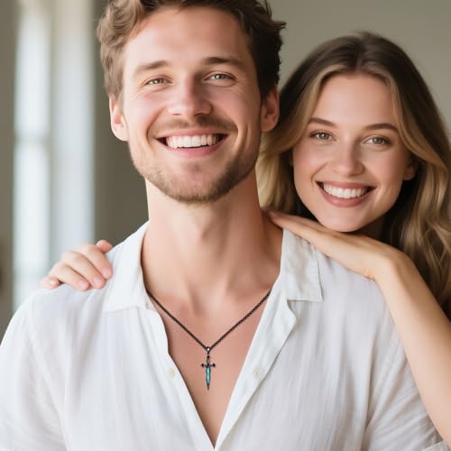 925 Sterling Silver Men's Sword Cross Pendant Necklace for Men, Christian Religious Gothic Jewelry, Gift for Him3