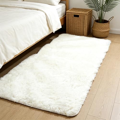 Tapis élégant blanc à poils longs moderne grand format - 2