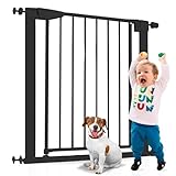 ALMAR Baby Barrera de Seguridad 75-82cm Negro | Facil Montaje sin Tornillos para Puertas, Pasillos o Escalera para Niños o Mascotas | Valla Blanca con Sitema de Cierre Automático Giro Ambos Lados