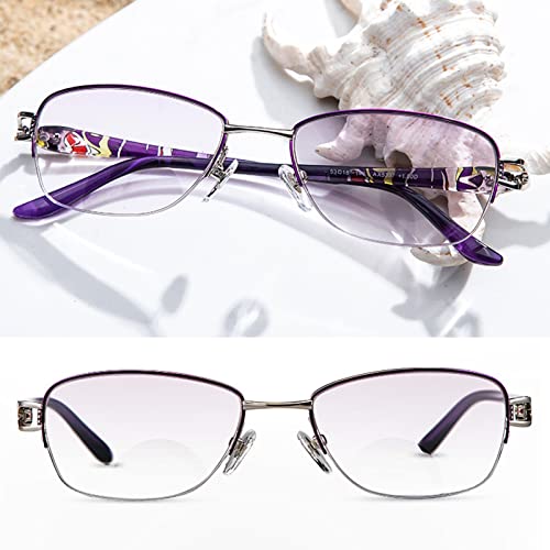 Modne damskie dwuogniskowe okulary do czytania, blokujące niebieskie światło, przyciemniane, półramkowe czytniki komputerowe z nadrukiem wzoru Ramka TR (rozmiar: 2,0 x)