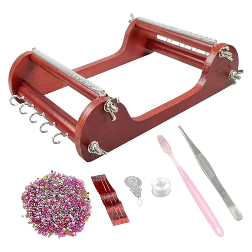 QUXVUIS 木製ビーズ織り機付きアーティストビーズキット ジュエリー作りの必需品 ビーズ織りツール ヴィンテージ風ビーズ, 26cm×20.5cm