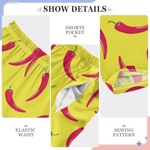 Red Chilli Pepper Boys Long Pants Soft Trousers Elastic Waist Kids Lounge Bottoms with Pockets S-XL4