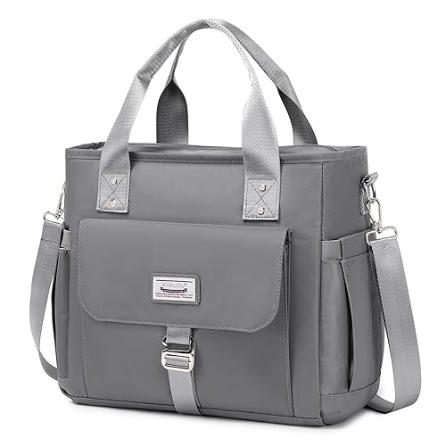 KYALOU Medium Tote Purse Bag for Women, Nurse Bag for Work, Teacher Tote Bag, Waterproof Nylon Shoulder Crossbody Handbag for Travel Gym Beach Schoool - Gray