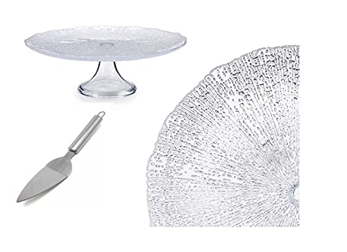 Plat à tarte en verre avec pied de 33 cm et pelle à tarte en acier inoxydable Cover