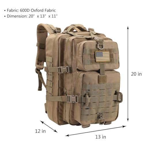 Hannibal Tactical Militär Taktischer Rucksack Cooper Rucksack Armee Assault Pack 3 Tage Bug Out Go Bag Trekking Wanderrucksack (40L,Coyote)