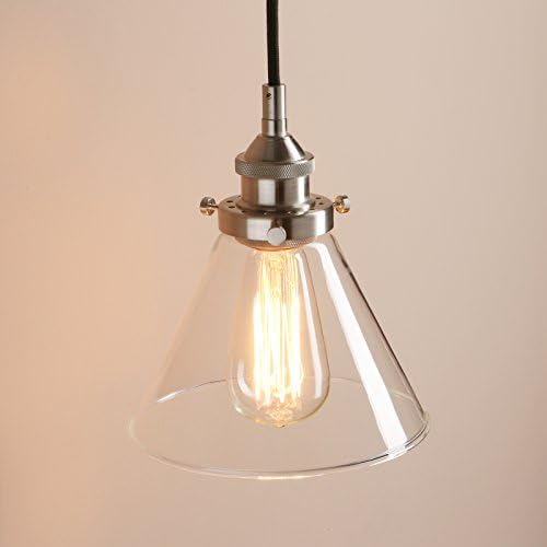 PathsOn Industrial Vintage Modern Victoria Hanging Ceiling Pendant Light Fixture Loft Bar Kitchen Island Chandelier with Cone Clear Glass Shade (Brushed)
