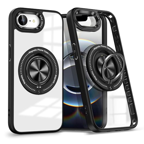 Coccoee iPhone 17e / 16e �p �P�[�X �w�ʃ����O �X�^���h�@�\ �N���A�P�[�X �J�����g���^���b�N TPU �N���APC �ϏՌ� ���^ �y�� �A�C�t�H�� �J�o�[ �X�g���b�v�z�[�� �ԍڃz���_�[ Magsafe�A�N�Z�T���[�Ή� (�u���b�N