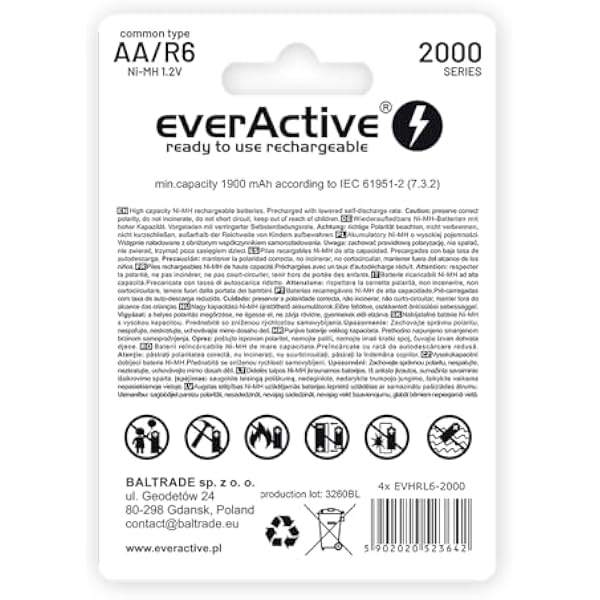 Аккумуляторная батарея EverActive Rechargeable Ni-MH 4 шт, серая, 2000 мАч