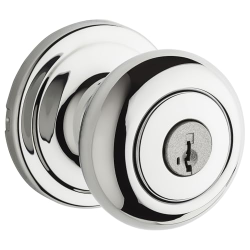 Image of Kwikset Hancock Entry Doorknob with Lock and Key, Secure Keyed Handle Exterior Doorknob, Front Entrance and Bedroom, Polished Chrome, Pick Resistant SmartKey Rekey Security