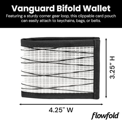Image of Flowfold Vanguard Recycled Sailcloth Bifold Wallet | Slim and Durable with Cash pocket, Two Hidden Card Pockets and Two ID Windows | Holds 10-12 Cards | Minimalist Wallet Made in USA | White Sailcloth