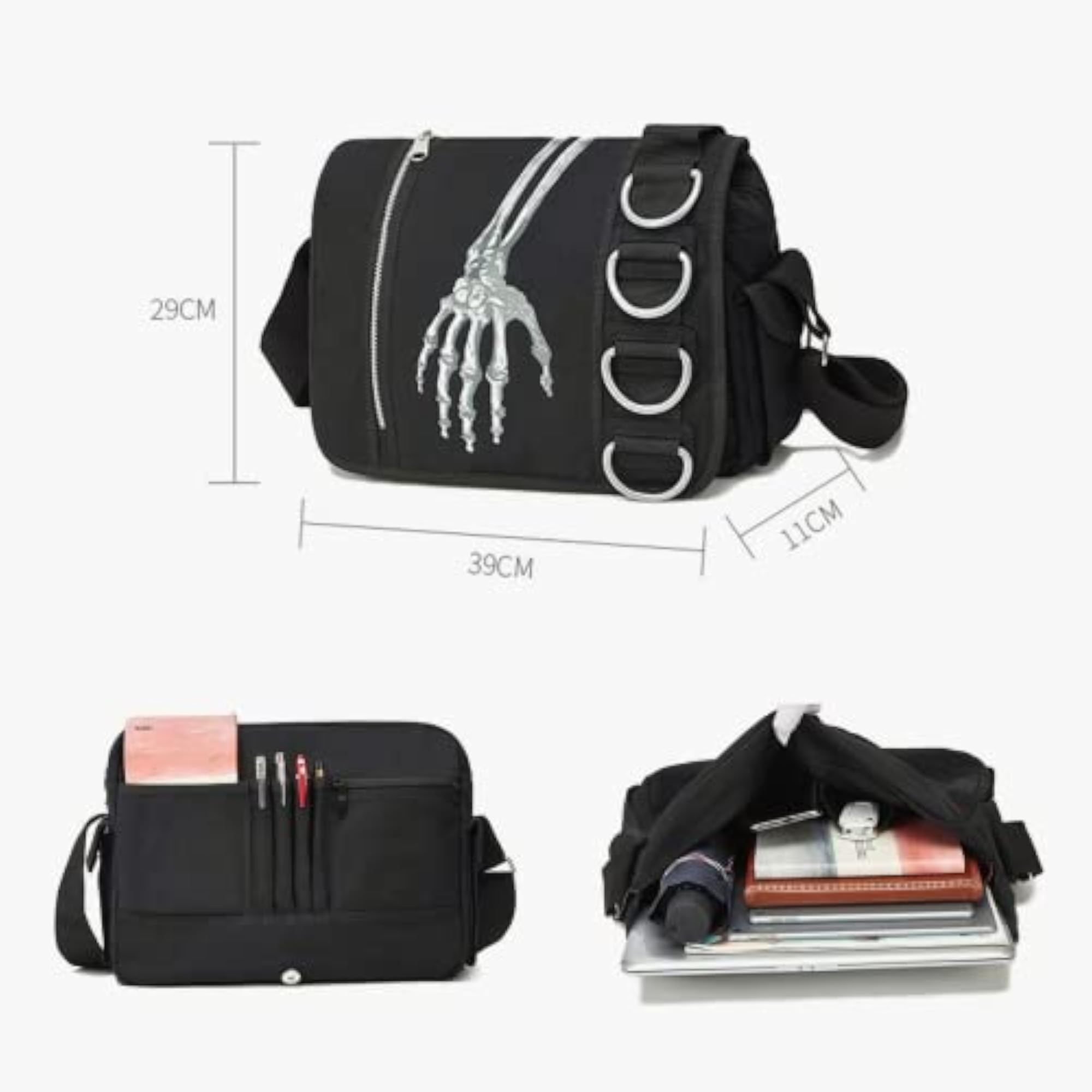 Gothic Black Skull Hooded Backpack, Grunge Y2K Fashion