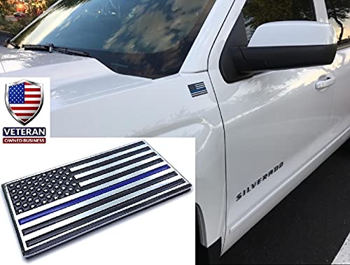 Muzzys-Premium Aluminum Thin Blue Line American Flag Decal Emblem Sticker Badge 3.2"X1.75" United States Back The Blue Universal Stick On Car Truck Bumper Window Glass Patriotic Gift Made In The Usa… #TOP1