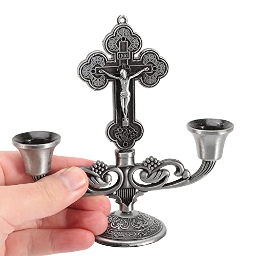 Dechous 3 Arms Candelabra Candle Holders Catholic Crucifix Cross Pillar Taper Candlestick Holders Stand For Wedding Coffee Dining Table Mantle Fireplace #TOP1
