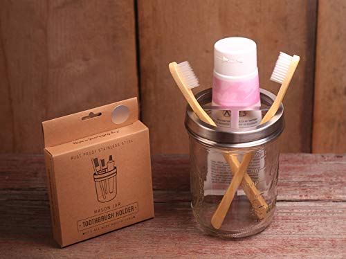 Jarmazing Products Mason Jar Toothbrush Holder Lid - Stainless Steel - For Wide Mouth Jars #TOP3