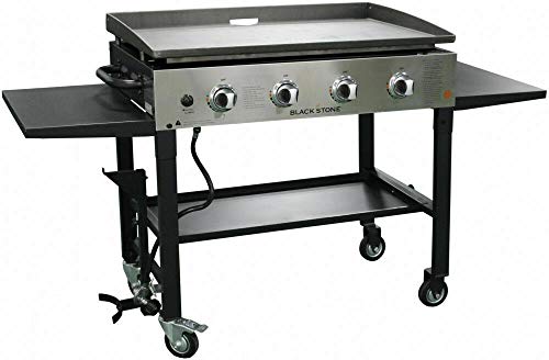 Blackstone 1565 36 Inch Outdoor Propane Gas Griddle Stainless Steel / Black, 4 Independent Burners, 720 Sq In Flat Top Cooking Surface, Grease Can, Collapsible, Portable, Professional Grill, New Model