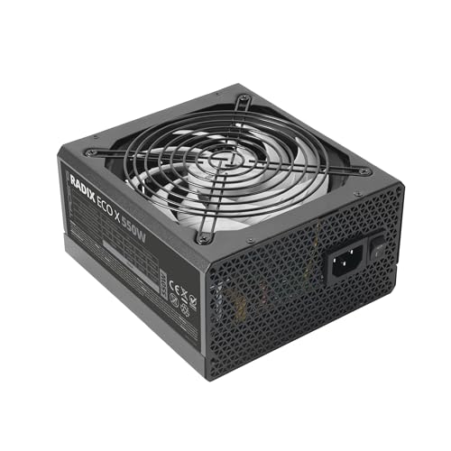 Tacens Radix Eco X 550, Fuente Alimentación PC ATX 550W, 6 Años Garantía, 87% Eficiencia, Tecnologías SMD y DC-DC, Ventilador Ultra-silencioso AI-RPM 140mm FDB, Cables Planos Extralargos, Negro