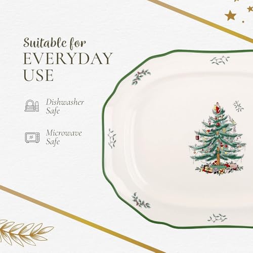 Spode Christmas Tree Sculpted Octagonal Platter, 14-Inch Holiday Serving Platter for Meats, Cheeses & Desserts, Dishwasher & Microwave Safe Christmas Dinnerware with Iconic Tree Design