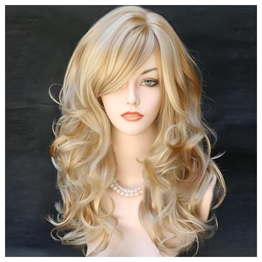 BERON 21" Stylish Long Curly Wavy Blonde Hair Wig with Bangs Party Perruque Halloween Cosplay Party Costume Wig(Mixed Blonde)