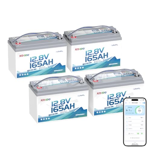 Image of Redodo 4 Pack Smart Bluetooth 12V 165Ah Dual Purpose Marine Battery, 1200CCA Group 31 Starting Battery, 2112Wh Deep Cycle Batteries with Self Heating, IP67 Waterproof