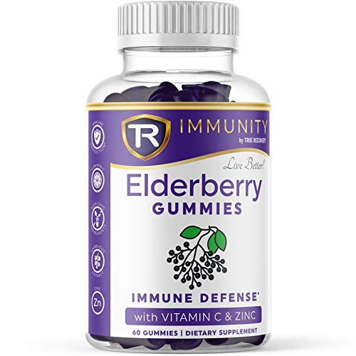 Immunity Elderberry Gummies with Vitamin C and Zinc. Immune System Protection, Antioxidant Flavonoids, Black Elderberry for Adults and Kids in 60 Delicious Gummies