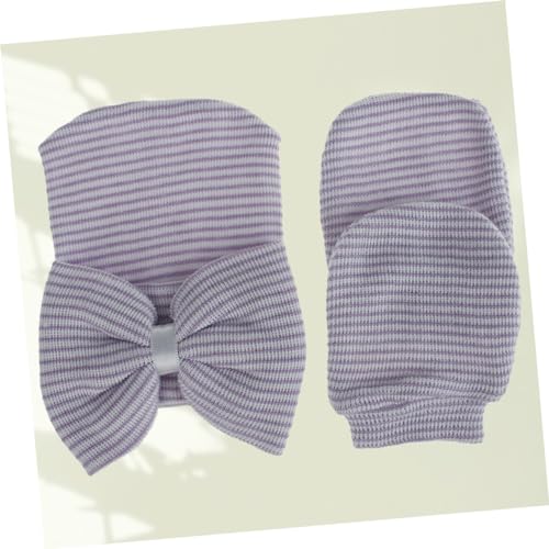 NOLITOY Knit Glove and Cap with Big Bowknot for Purple White Durable Yarn Material Cute Decorative Clothing3