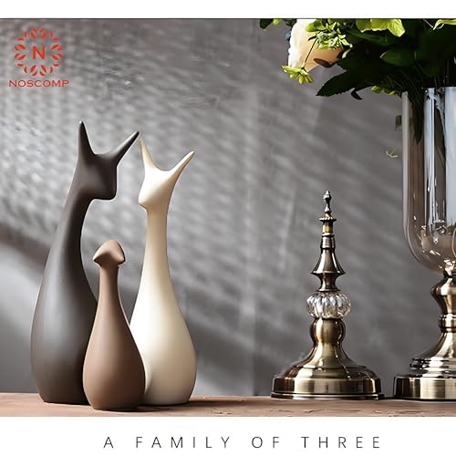 Image of NOSCOMP Home Decor Deer Family Statue Ceramic Figures Showpieces for Home Decor - (Set of 3, Black, White, and Ginger)