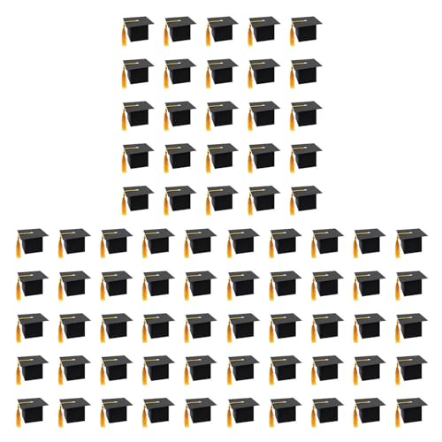 Dxoniislh 75unids Papel DIY Graduacion Tapa Caja de Regalo en Forma de Azucar Chocolate Caja para Graduacion Fiesta Favor Sombrero Soltero Sombrero Boda Caramelo Caja Regalo Negro