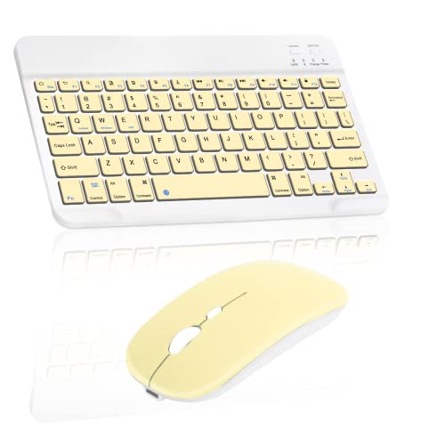 Rechargeable Bluetooth Keyboard and Mouse Combo Ultra Slim Full-Size Keyboard and Ergonomic Mouse for Oppo A9x and All Bluetooth Enabled Mac/Tablet/iPad/PC/Laptop -Banana Yellow
