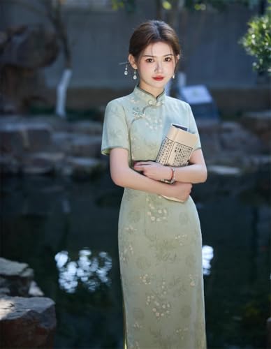 Cheongsam jaune mi-long ajusté pour mariage à thème chinois - 6