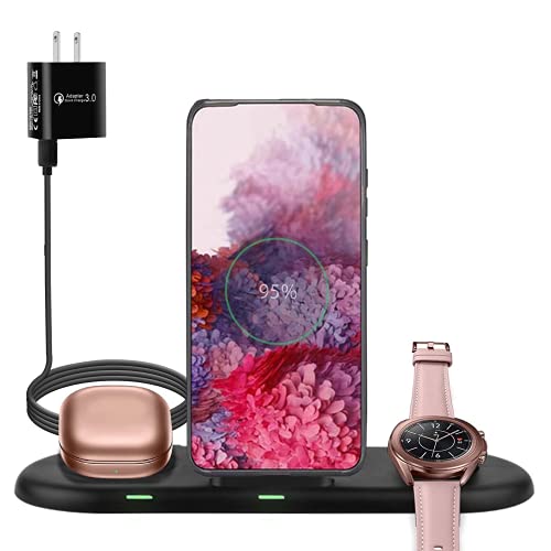 Wireless Charging Station for Samsung Galaxy Z Flip 3/Z Fold 3/Galaxy Watch 4, 3 in 1 Wireless Charger for Galaxy S21/S20, Watch Charger Stand for Galaxy 3 1 Active 2 1 Gear S4 S3 Sport, Galaxy Buds