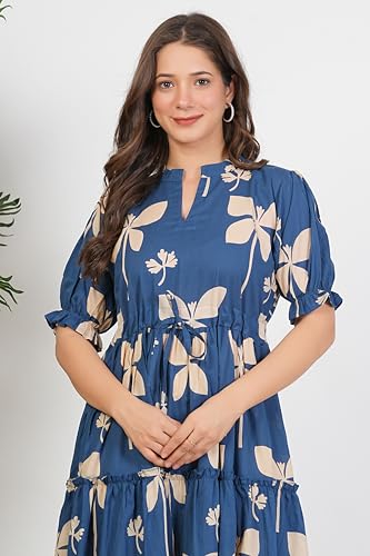 Image of Monique Brand Women's /Girls Cotton Kurta for Women Floral Printed Regular Fit Anarkali Kurta ||Floral Flared Western Dress