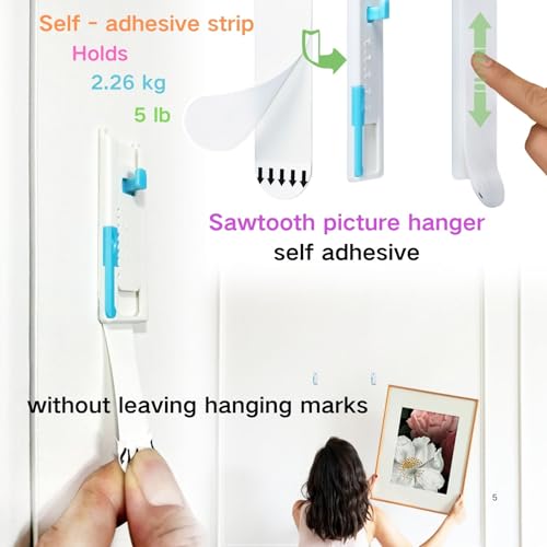 Image of laffeya Picture Hangers, Adjustable Adhesive Wall Hooks with Level, Damage Free Hanging Strips Hanger for Art, Photos, Mirrors & Decor Frame (Picture Hook, 2)