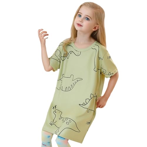 Girls Cotton Thin 𝐏ajamas Dress Dinosaur Graphic Crew Neck n𝐢ghtdress Tops Kids Lightweight Short Sleeve n𝐢ghtgowns