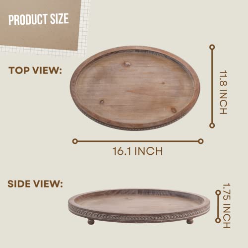 Festwind Decorative Tray, Oval Wooden Tray For Coffee Table Kitchen Dinning Table Entryway, Small Beaded Tray For Holidays, Wood Tray Distressed Brown #TOP2