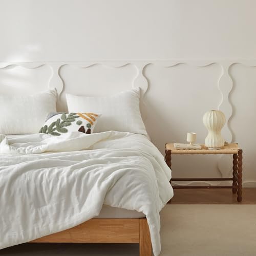 Image of Simple&Opulence 100% Cotton Waffle Weaving Comforter Set-2 Pieces Bedding Set(1 Comforter and 1 Pillowcase), Lightweight Soft Breathable Comforter Bed Sets for All Season(White, Twin)