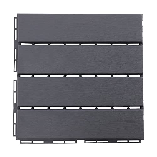 30 pcs 12\"x12\" Plastic Interlocking Deck Tiles, Outdoor All Weather Waterproof Interlocking Flooring Deck Tiles, Patio Floor Tile for Porch Poolside Balcony Backyard (Dark Gray)