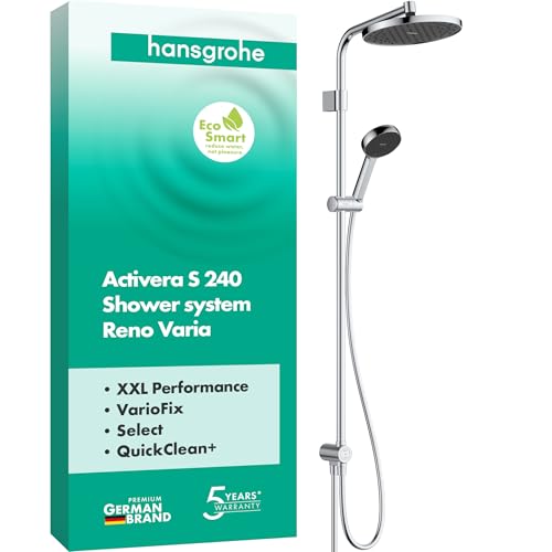 hansgrohe Activera S - wassersparendes Duschsystem (EcoSmart) ohne Armatur Regendusche (240 mm) mit Umsteller Handbrause (2 Strahlarten) Schlauch Brausestange und Kopfbrause Chrom 28074000