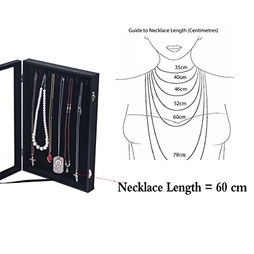 Kanwoder Vertical Necklace Holder Organizer,Necklace Storage,Necklace Organizer Box,Jewelry Tray With Glass Lid (Black Velvet) #TOP1