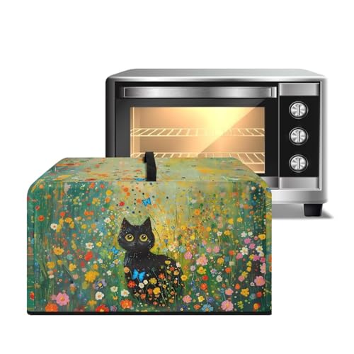 Image of Microwave Oven Dust Cover Decorative Air Fryer Toaster Oven Cover Countertop Microwave Protector for Indoor Kitchen Decor, L, Black Cat Floral Green