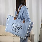 Lamyba Sel De Mer Canvas HandBag Upcycled Canvas Vegan Leather Tote Bag,Small Blue