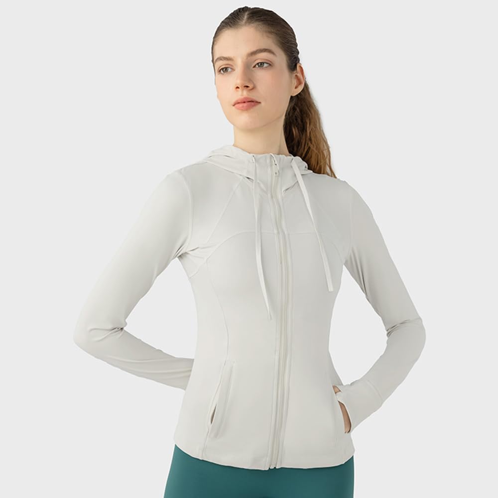 Slim Fit Full Zip Hoodies,Women's Back Breathable Athletic Jackets,Zipper Pocket Running Jacket UPF50+